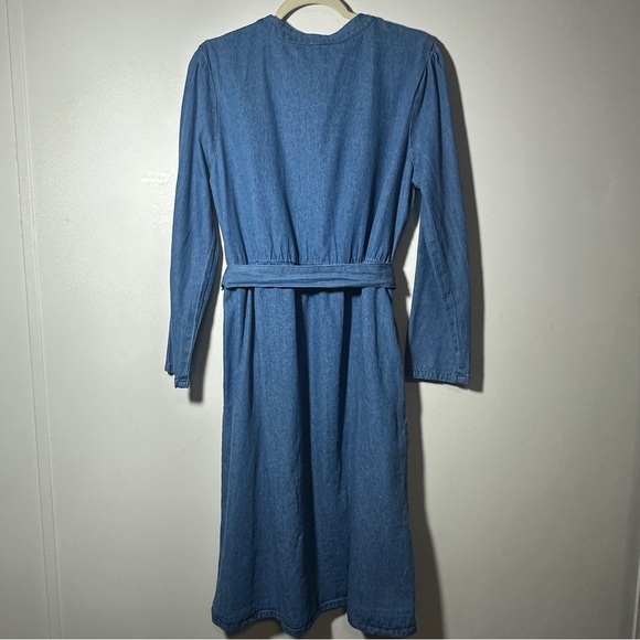 Vintage Denim Moves Midi Floral Embroidered Denim Dress with Belt Size Large - Picture 4 of 5